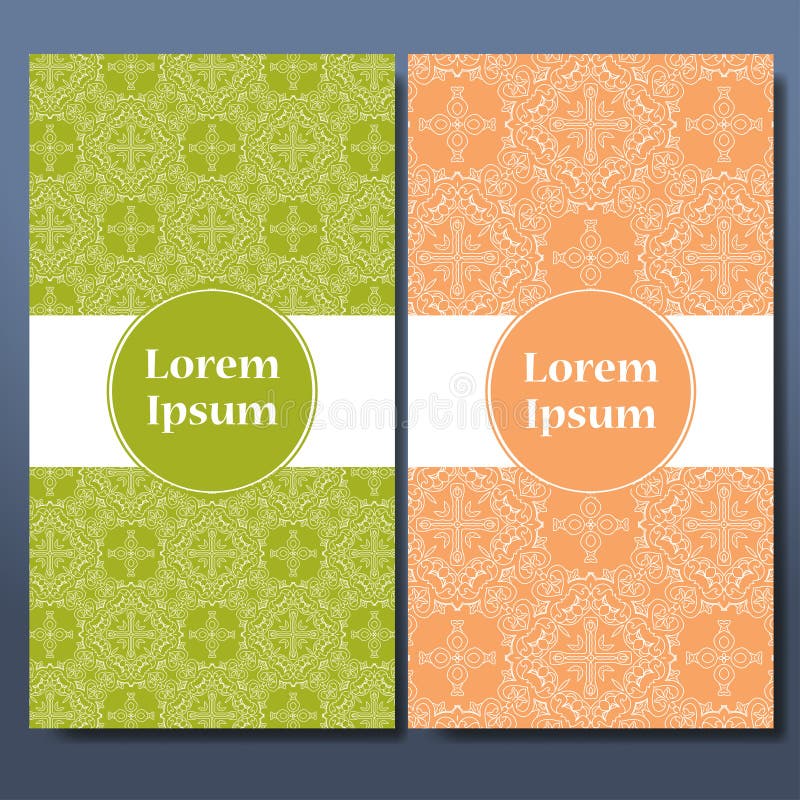 Template set of cards. Ornamental borders and patterned background. Mandala. Frame for greeting card or wedding invitation. Vector royalty free illustration Template set of cards. Ornamental borders and patterned background. Mandala. Frame for greeting card or wedding invitation. Vector royalty free illustration
