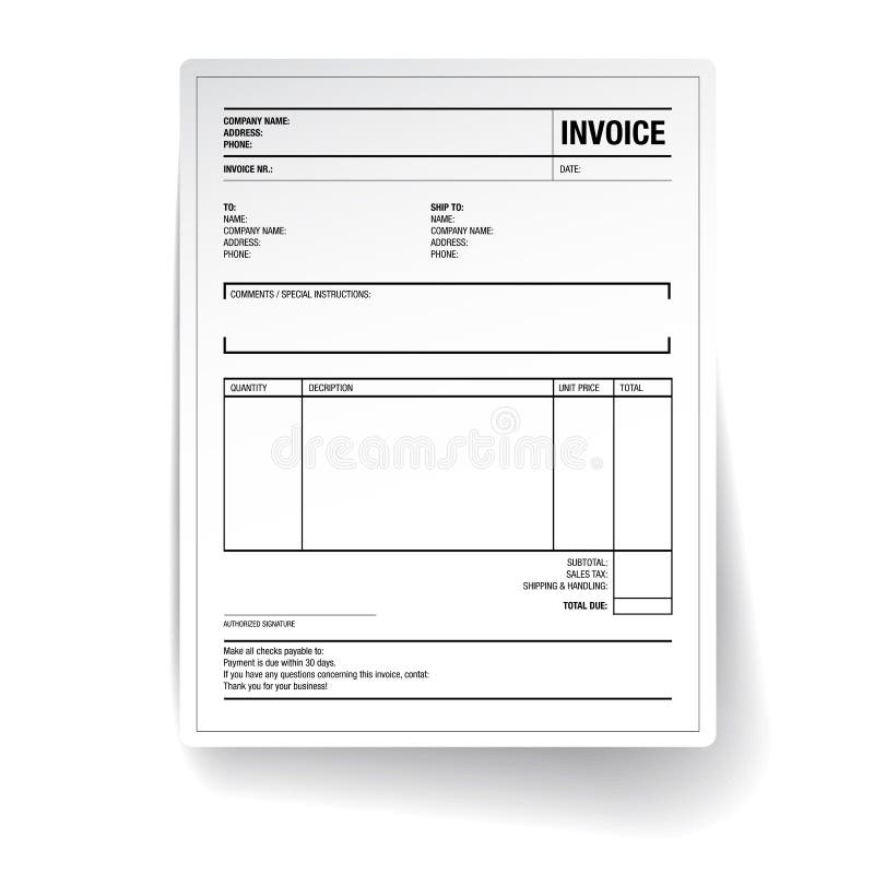 Template of unfill paper tax invoice form vector illustration