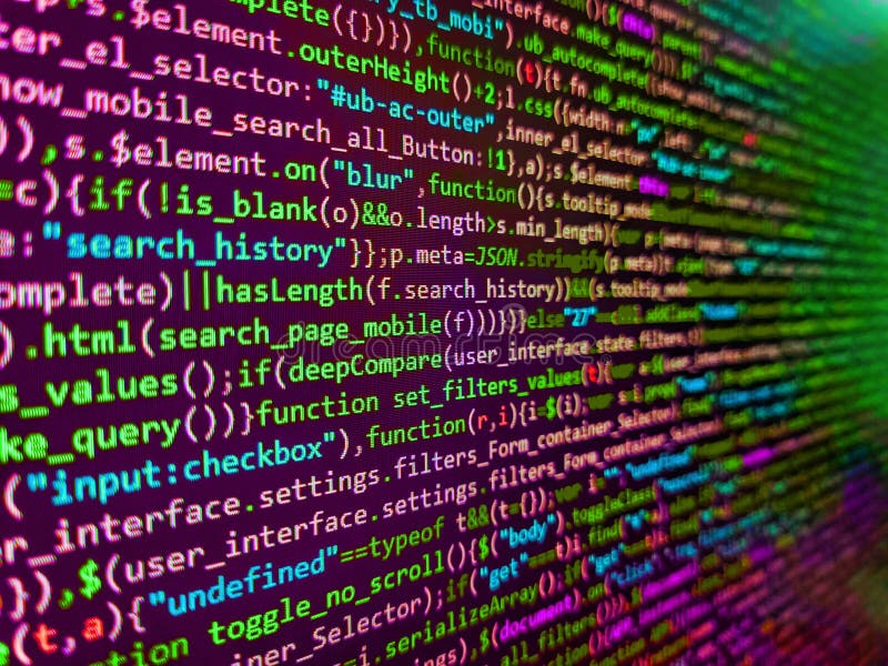 Template of website, selective focus. Photo of computer digital background. Coding application by programmer developer royalty free stock image