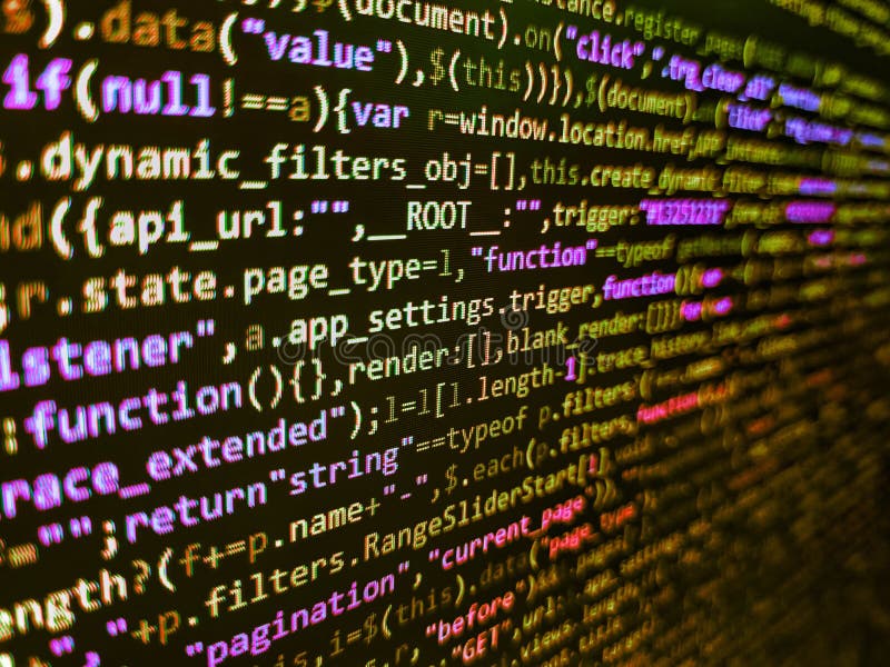 Template of website, selective focus. Shallow Depth of Field effect. IT coding on monitor screen. Programmer occupation. Failure royalty free stock image