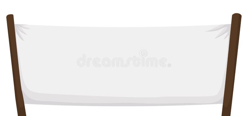 Template with White Banner Hanging of Wooden Sticks Vector