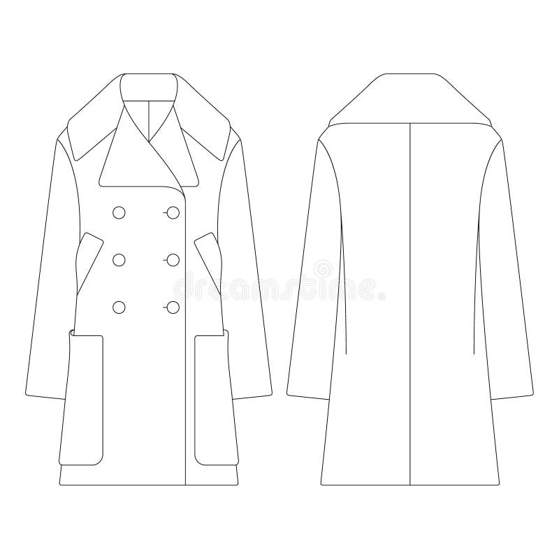 Template Women Pea Coat Vector Illustration Flat Design Outline ...