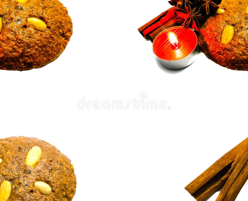 Frame with Gingerbread and Candle royalty free stock photos