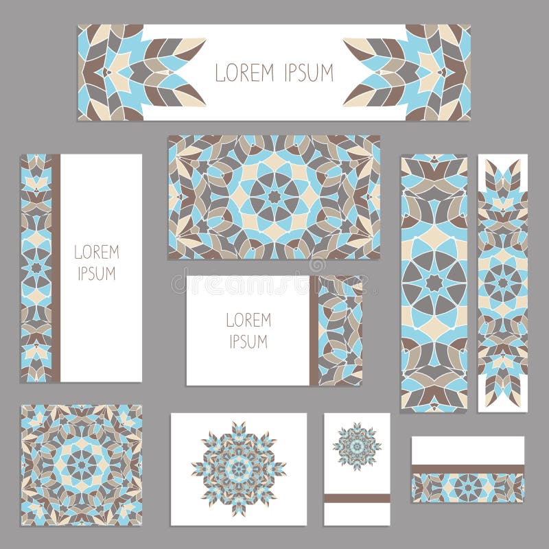 Templates for greeting and business cards, brochures, covers with floral motifs. Oriental pattern. Mandala. royalty free illustration Templates for greeting and business cards, brochures, covers with floral motifs. Oriental pattern. Mandala. royalty free illustration