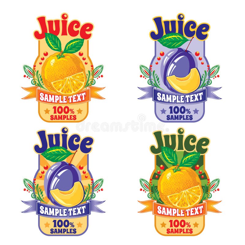 Templates for labels of juice from orange and plum