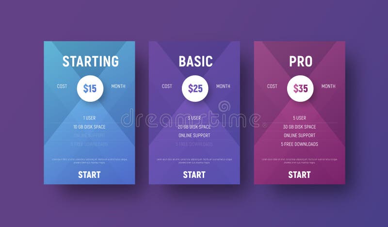 Templates of vector tables for a web site with a circle for spec royalty free illustration