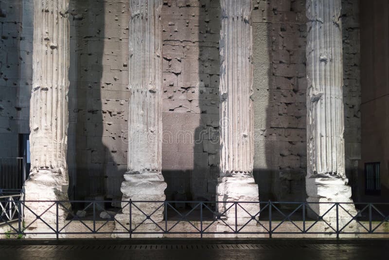 Temple of Adriano in Rome, night scene stock photos Temple of Adriano in Rome, night scene stock photos
