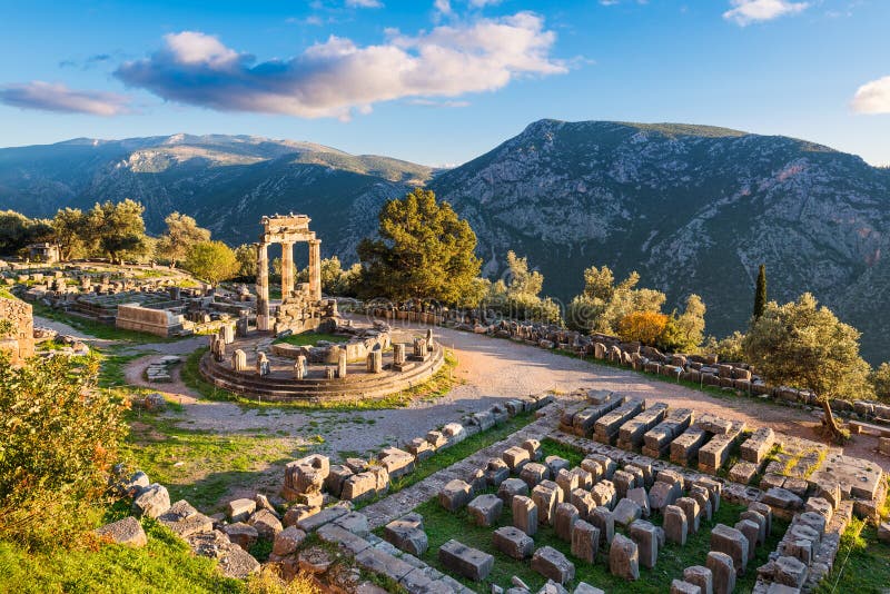 Temple of Athena Pronaia in ancient Delphi, Greece stock photography