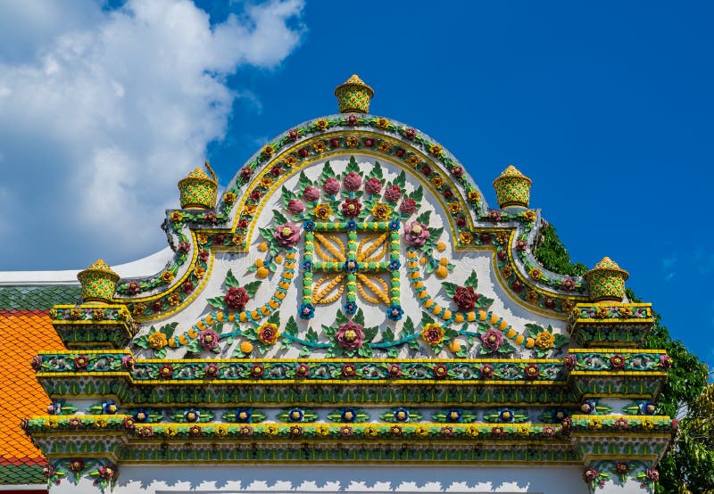 The Temple Gate is Decorated with Floral Patterns. Stock Photo - Image