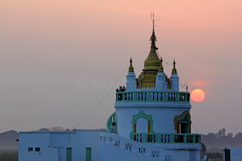 The temple has white and sunset in Myanmar. royalty free stock photo The temple has white and sunset in Myanmar. royalty free stock photo