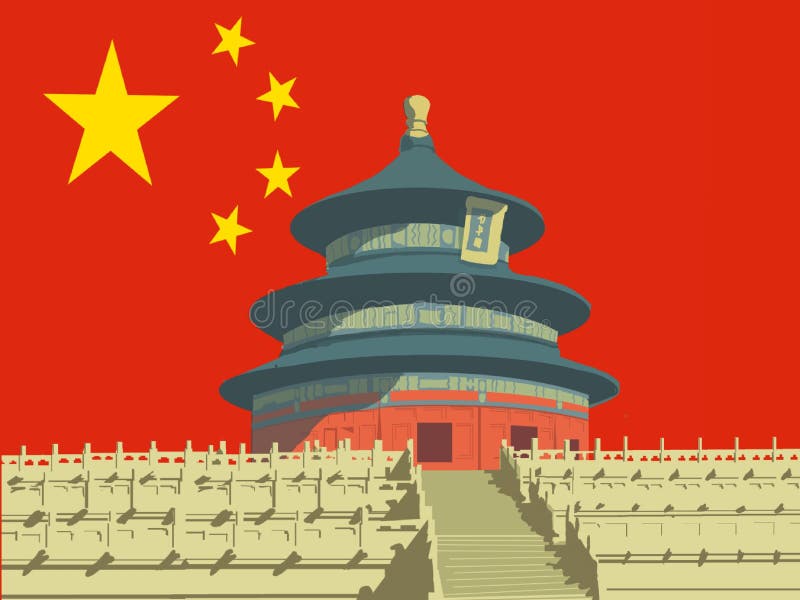 Temple of Heaven in Beijing with China Flag Background Illustration Stock  Illustration - Illustration of ancient, background: 169928030