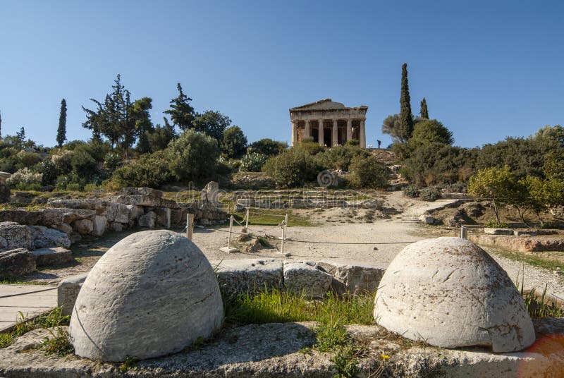 The temple of Hephaestus in the Ancient Agora of Athens. stock photos