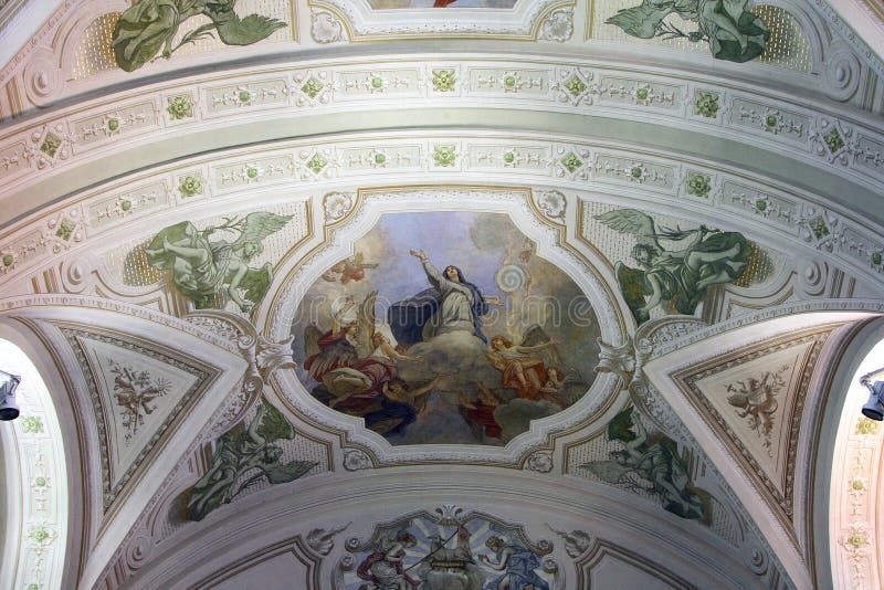 Temple Interior Architecture and Wall Paintings Stock Image - Image of