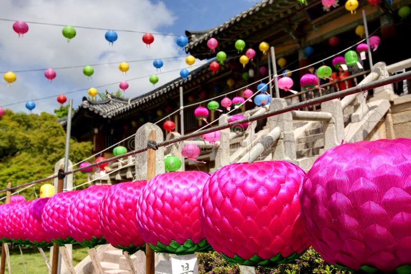 Multi-colored lanterns hanging up in the temple of Bulguksa for celebrating Buddhas birthday, South Korea. Multi-colored lanterns hanging up in the temple of Bulguksa for celebrating Buddhas birthday, South Korea.