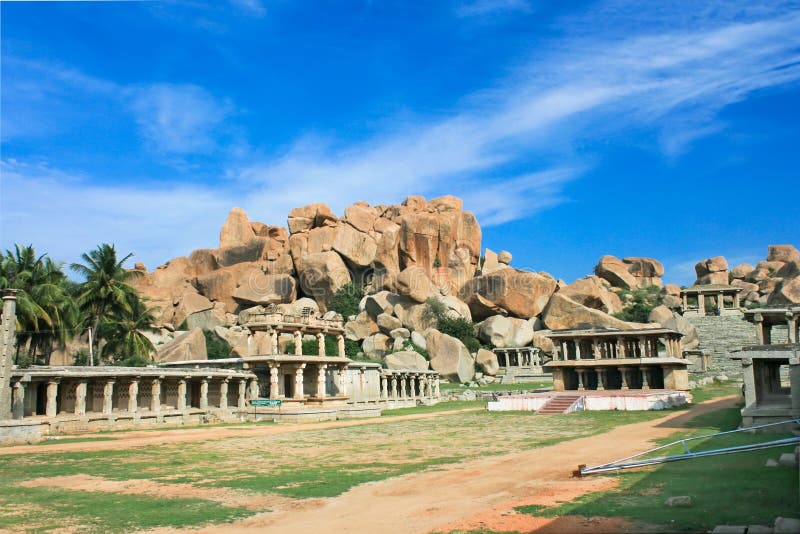 Temple rock in main bazaar in hampi, india