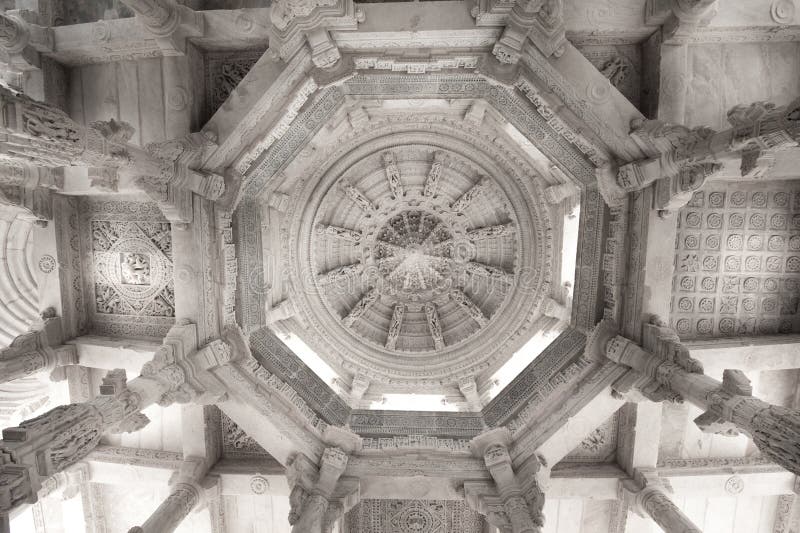 Ceiling detail. Ranakpur is widely known for its marble Jain temple. Ranakpur is a village located in the Pali district of Rajasthan in western India. Ceiling detail. Ranakpur is widely known for its marble Jain temple. Ranakpur is a village located in the Pali district of Rajasthan in western India.