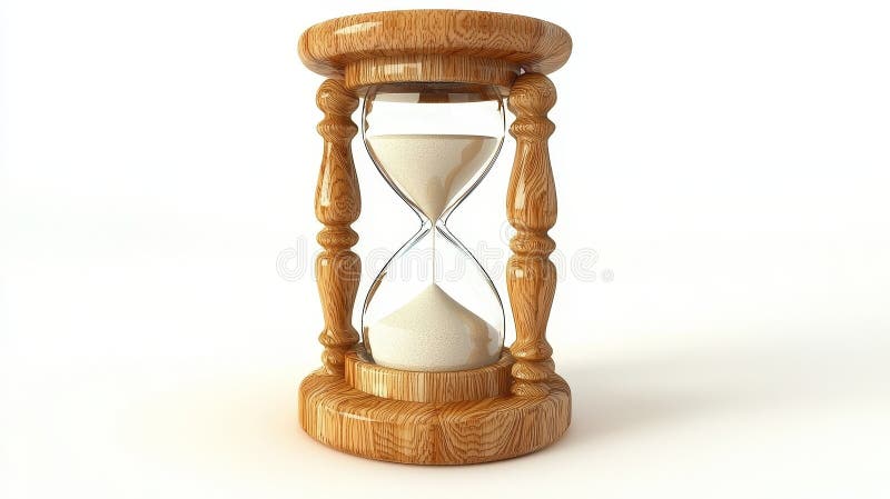 Tempo di rendering 3D di clessidra in vetro di legno Concetto Tempo di sabbiatura in vetro con timer Tempo di gestione clessidra illustrazione di stock