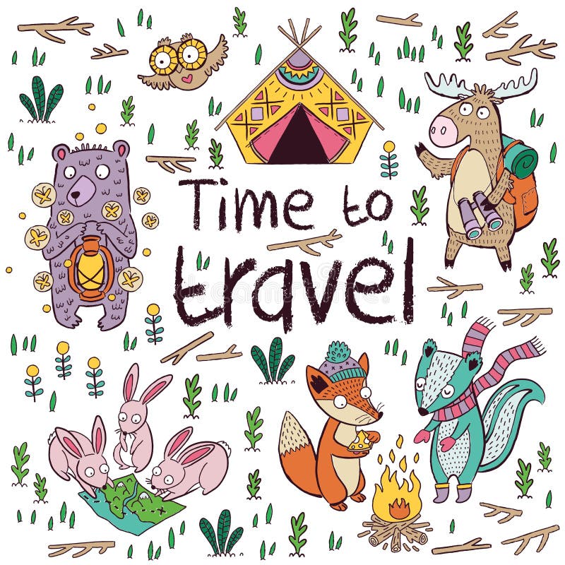 Tempo di viaggiare I bambini cardano nello stile del fumetto Illustrazione di vettore illustrazione di stock Tempo di viaggiare I bambini cardano nello stile del fumetto Illustrazione di vettore illustrazione di stock