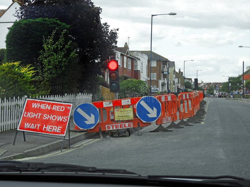 Temporary roadworks traffic lights stock photography Temporary roadworks traffic lights stock photography