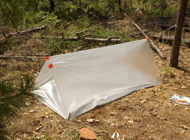 Primitive Bushcraft Shelter In The Forest With A Campfire Inside Stock  Photo - Download Image Now - iStock