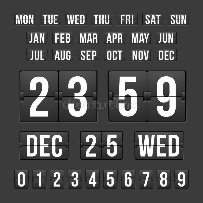 Temporizador da contagem regressiva e data, placar do calendário ilustração do vetor Temporizador da contagem regressiva e data, placar do calendário ilustração do vetor