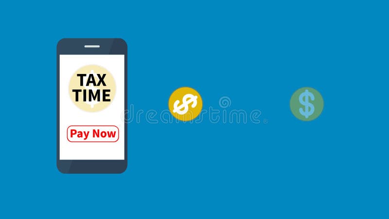 Temps d'impôts avec l'application smartphone et leur utilisation pour l'animation de déclarations de paye d'impôts illustration de vecteur