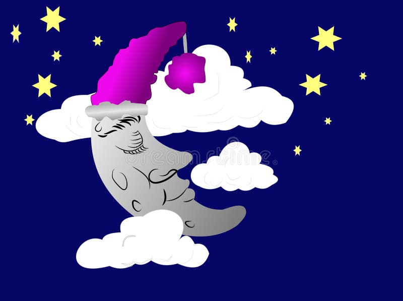 Cresent moon taking a nap with night sky,clouds and stars. Cresent moon taking a nap with night sky,clouds and stars