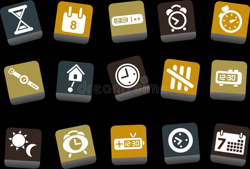 Vector icons pack - Yellow-Brown-Blue Series, time collection. Vector icons pack - Yellow-Brown-Blue Series, time collection