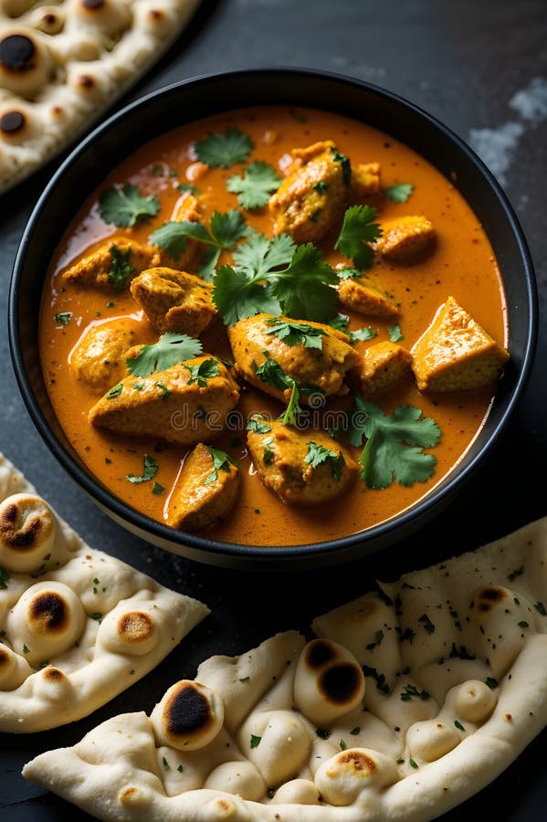 Tempting Chicken Tikka Masala med Soft Naan stock illustrationer