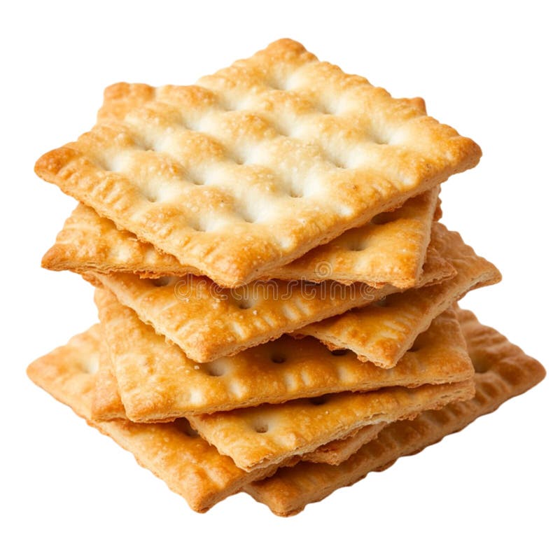Crispy Golden Stack of Delicious Crackers Snack eat food diet meal tasty wheat isolated on white background vector illustration