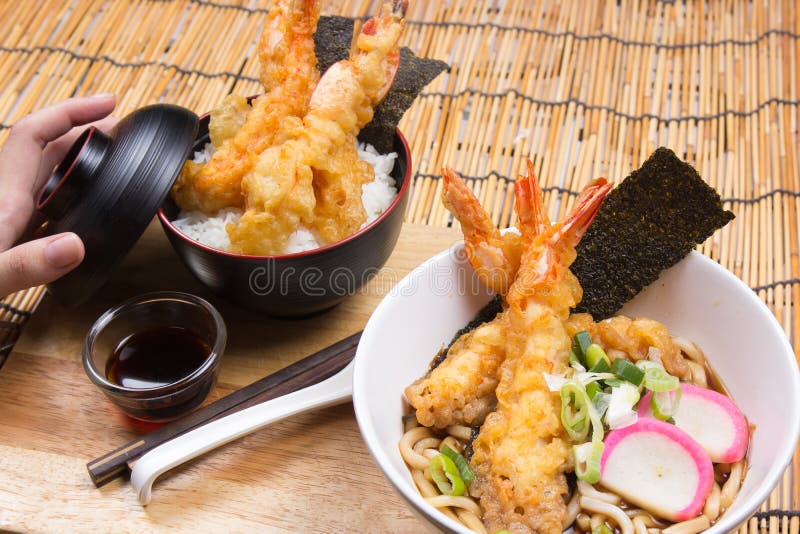 Tempura on Rice and Udon Ramen Stock Image Image of prawn, lunch