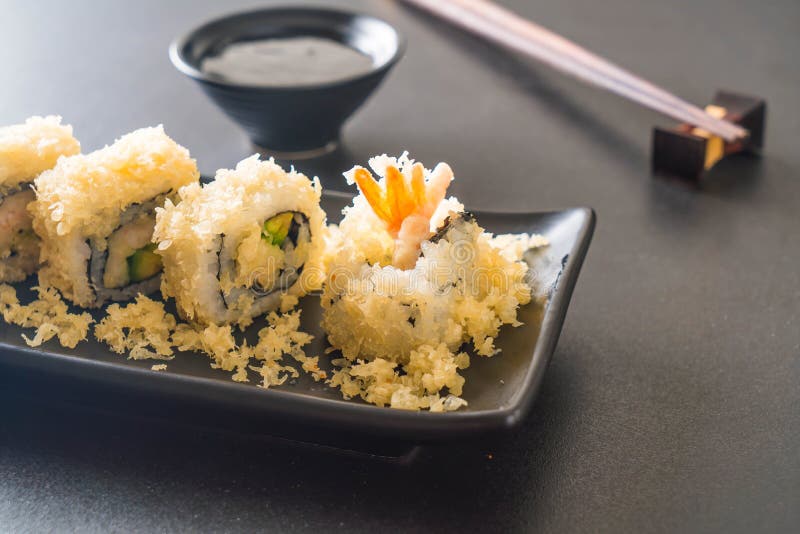 Tempura shrimp sushi roll stock photo. Image of style 98015258