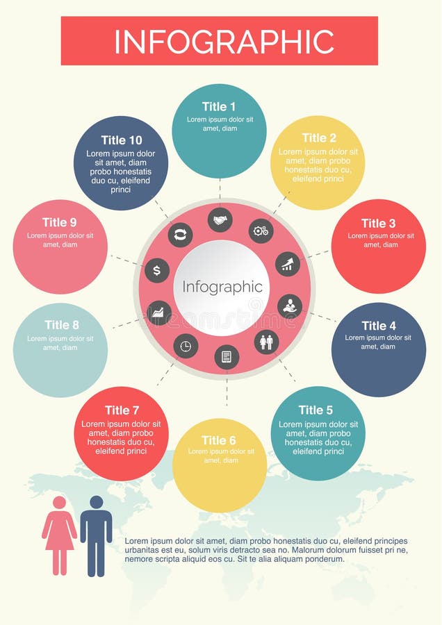 Ten circles Infographics Colorful with icons design royalty free illustration Ten circles Infographics Colorful with icons design royalty free illustration