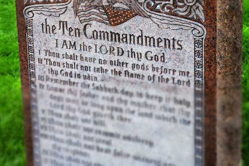 Ten Commandments on Display in City Park Stock Photo Image of message
