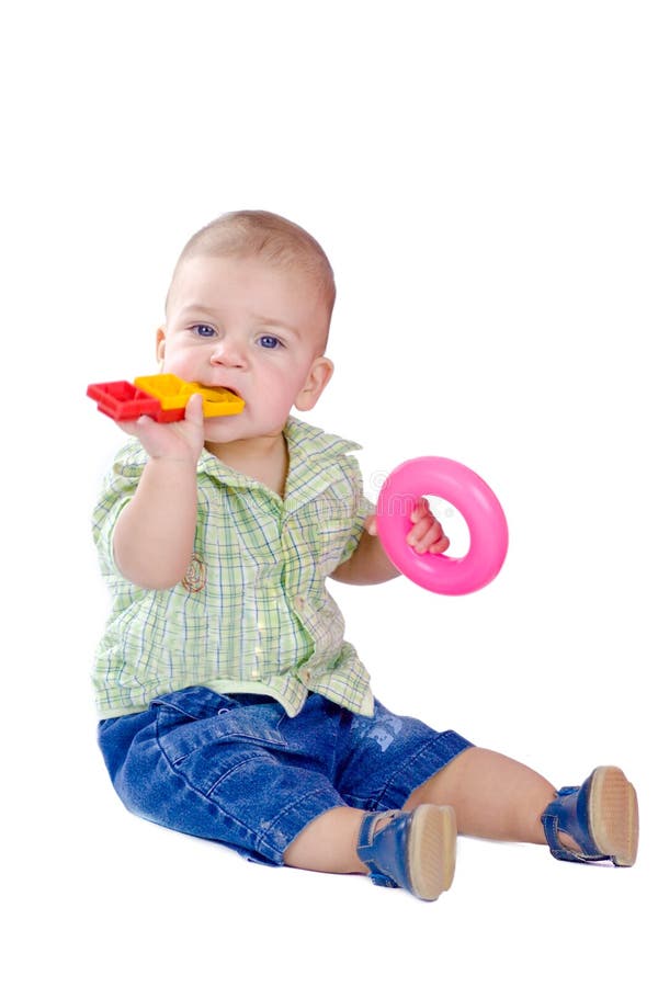 Ten months baby stock photo. Image of blue, isolated, playing 4757882