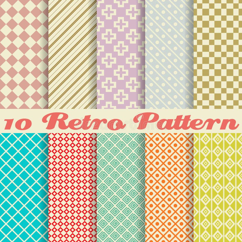 Ten retro different vector seamless patterns