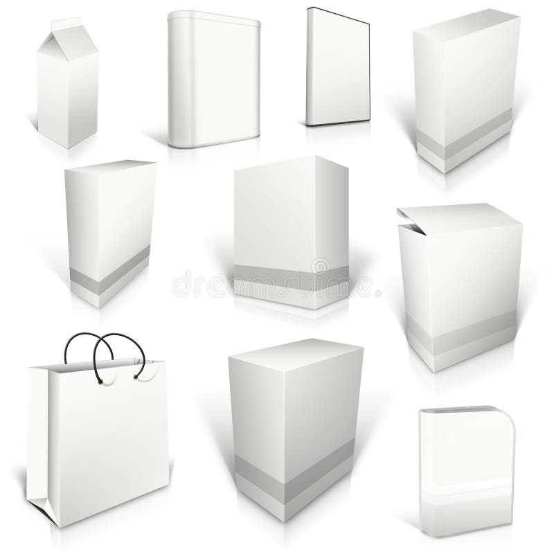 Ten white blank boxes on white vector illustration
