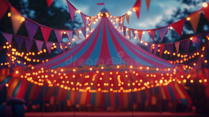 Tenda del circo illuminata di notte con un bruciatore colorato royalty illustrazione gratis