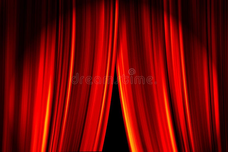 Theatre stage red curtains opening for a live performance. Theatre stage red curtains opening for a live performance