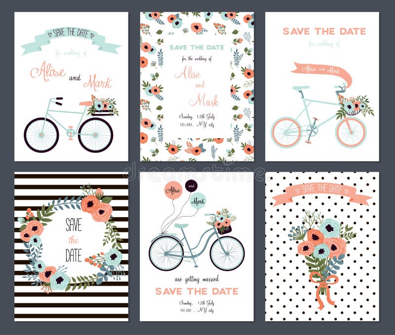 Tender collection of 6 cute wedding card templates. vector illustration Tender collection of 6 cute wedding card templates. vector illustration