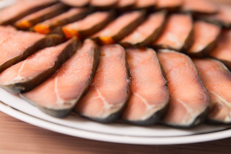 Tender Fish Meat, Cut into Thin Slices. Cold-smoked Chum Salmon Stock Image  - Image of siberian, market: 207601241