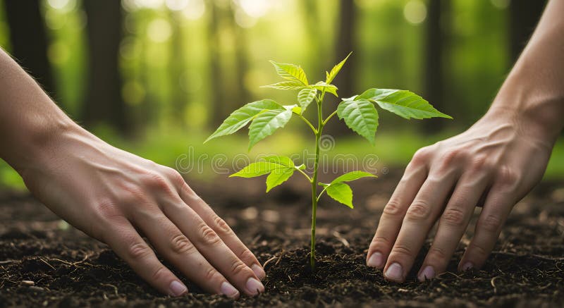 Tender Hands Planter une écaille dans un sol riche illustration de vecteur
