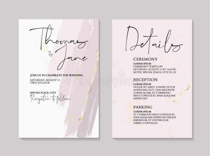 Tender rose ink gold foil wedding cards with marble texture. Vector design for cover, banner, invitation, card Branding