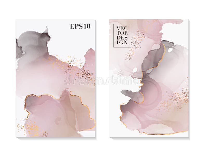 Tender watercolor rose gold foil template. Marble trendy stone texture. Liquid splash abstract cards royalty free illustration