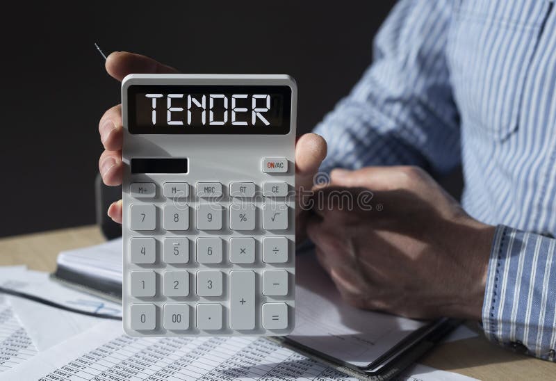 TENDER Word on Calculator. Business Public Offer Concept Stock Image