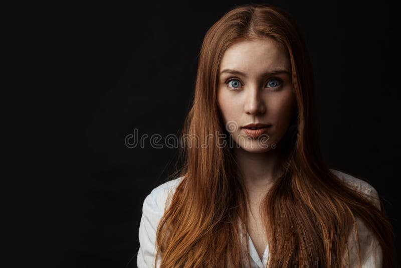 Tender Young Woman with Beautiful Eyes and Long Loose Ginger Hair Stock ...