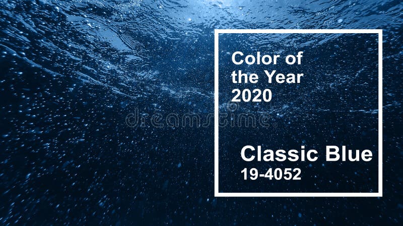 Classic blue main color trend of the Year 2020. air bubbles in the blue clean water sea surface under water. Classic blue main color trend of the Year 2020. air bubbles in the blue clean water sea surface under water