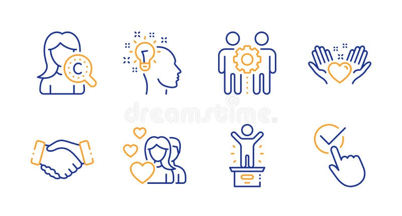Tenere premuto il cuore, la pelle del collagene e le icone del podio del Winner sono impostate Segni di stretta di mano, di coppi illustrazione vettoriale Tenere premuto il cuore, la pelle del collagene e le icone del podio del Winner sono impostate Segni di stretta di mano, di coppi illustrazione vettoriale