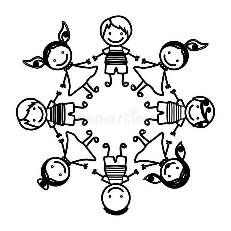 tenersi per mano dei bambini del fumetto del gruppo della siluetta illustrazione vettoriale tenersi per mano dei bambini del fumetto del gruppo della siluetta illustrazione vettoriale
