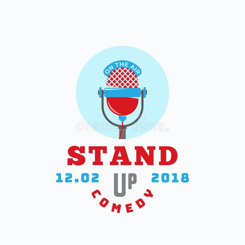 Tenez le signe, l'emblème ou le Logo Template abstrait de vecteur de comédie Icône plate de microphone de style avec la rétro typ illustration stock Tenez le signe, l'emblème ou le Logo Template abstrait de vecteur de comédie Icône plate de microphone de style avec la rétro typ illustration stock
